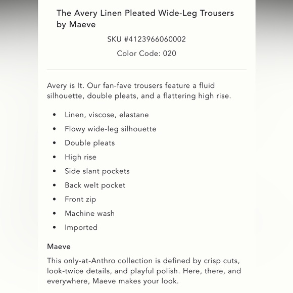 NWT Anthropologie Maeve The Avery Pleated Wide Leg Linen Trousers Pants - Picture 5 of 9